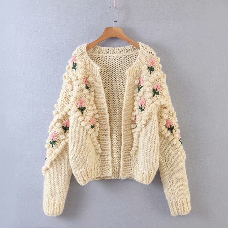 Women's Handmade Crocheted Flower Sweater Coat