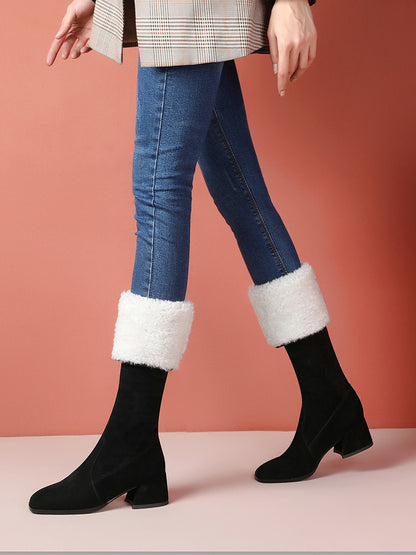 But Knee High Boots Stretch Plus Fleece Mid-heel