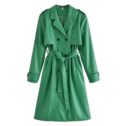 Loose Double Breasted Long Trench Coat French Women's Coat