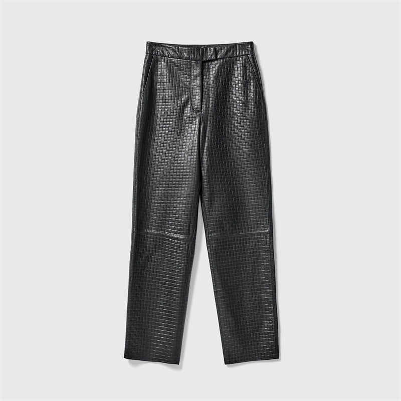 Pocket Embossing Design Sheepskin Straight Pants