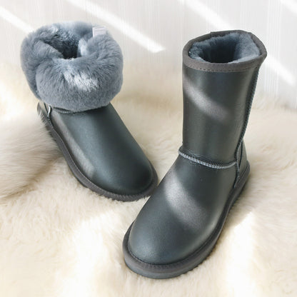 Sheepskin and fur waterproof snow boots