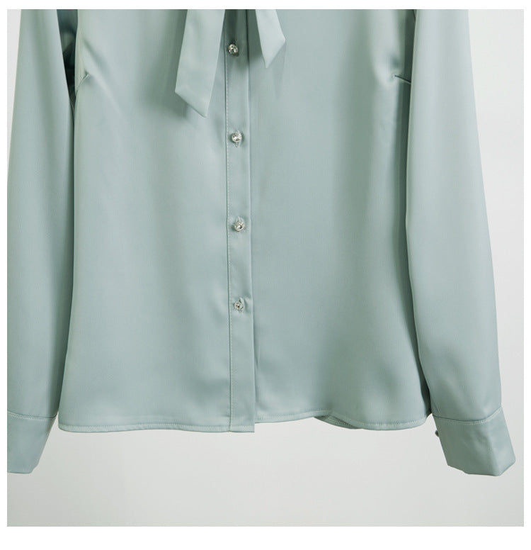 Long-Sleeved Solid Color Shirt With Neckline Tie