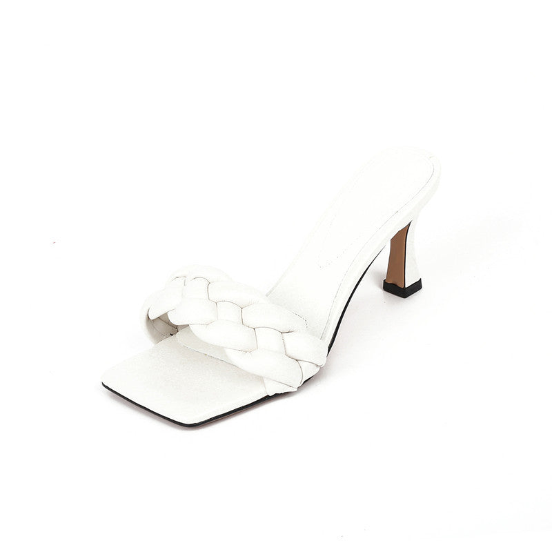 Square head thin heel sandals