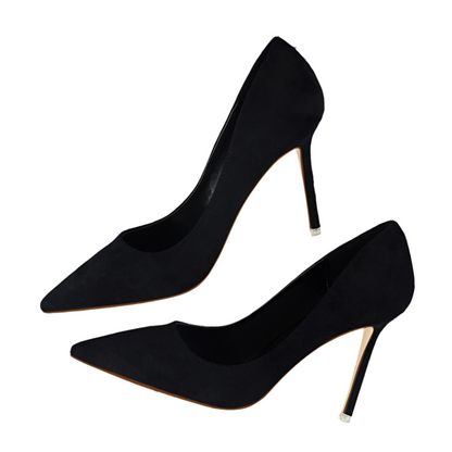 Shallow pointed suede high heels