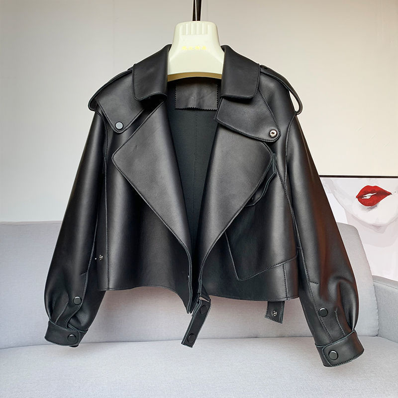 Female Sheepskin Loose Biker Jacket