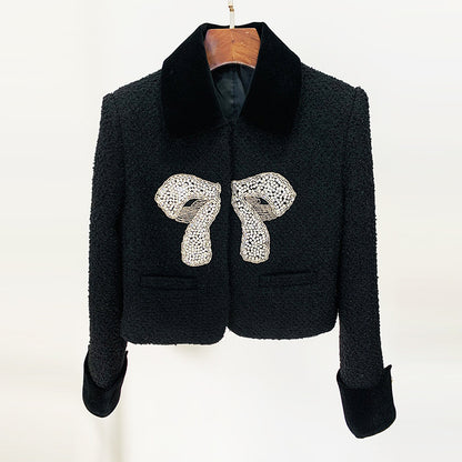 Autumn And Winter New Bow Beaded Jacket Coat