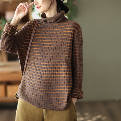 Black With High Collar Bottoming Shirt For Women Autumn Winter Retro 3D Knitting