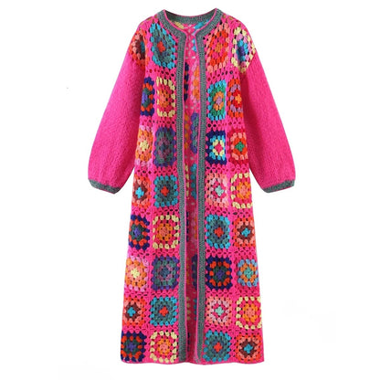 Contrasting Color Square Round Neck Sweater Coat