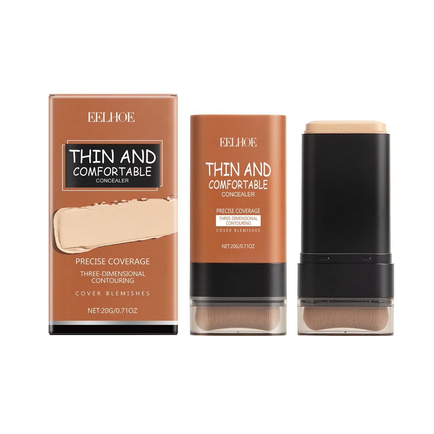 Full-Coverage Foundation and Concealer Stick With Brush, Perfect For All Skin Types