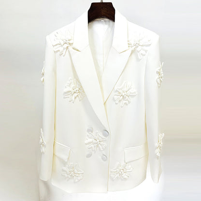 Double Breasted Heavy Industry Three-dimensional Flower Decoration Suit Jacket