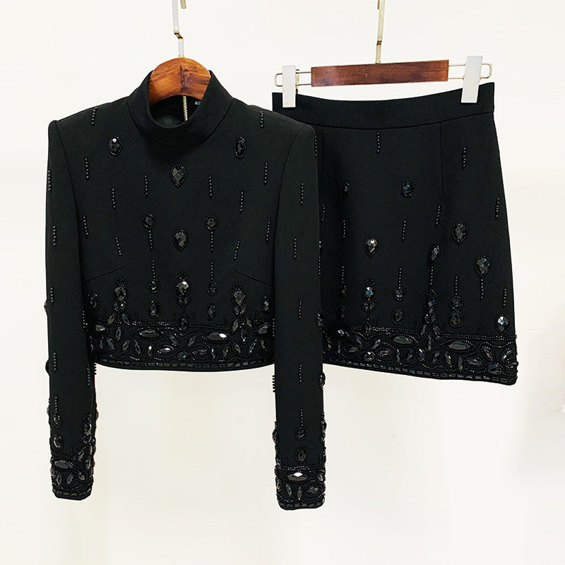 Beaded Short Top Skirt Suit