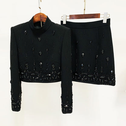 Beaded Short Top Skirt Suit
