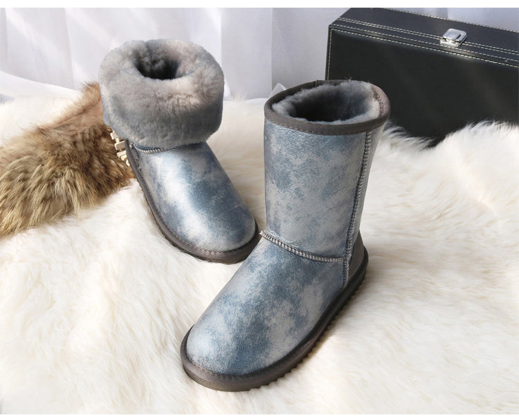 Sheepskin and fur waterproof snow boots