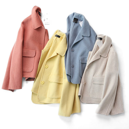 Fashion Pure Color Woolen Coat Women Short