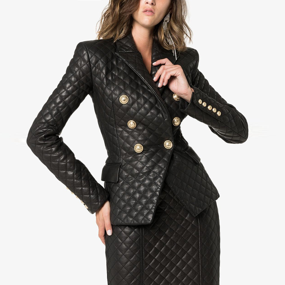 Slim-fit quilted leather blazer