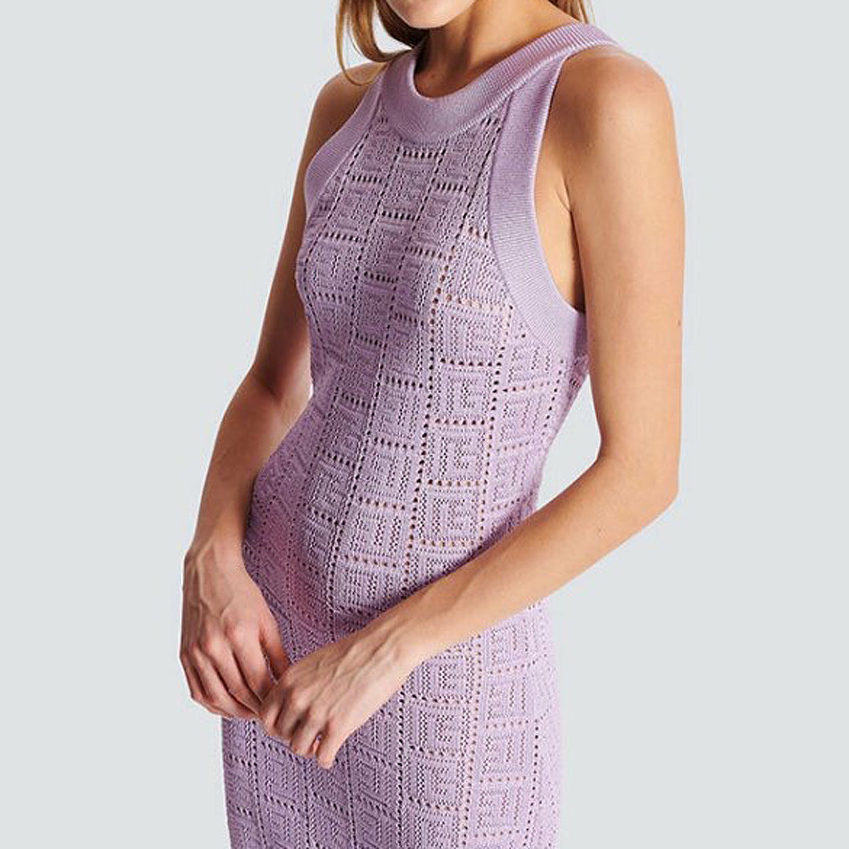 Long Sleeve Round Neck Hollow Out Knitwear Dress Vest