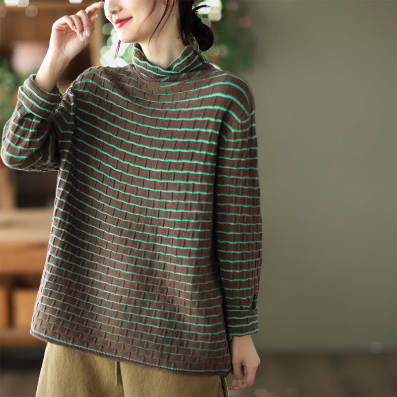 Black With High Collar Bottoming Shirt For Women Autumn Winter Retro 3D Knitting