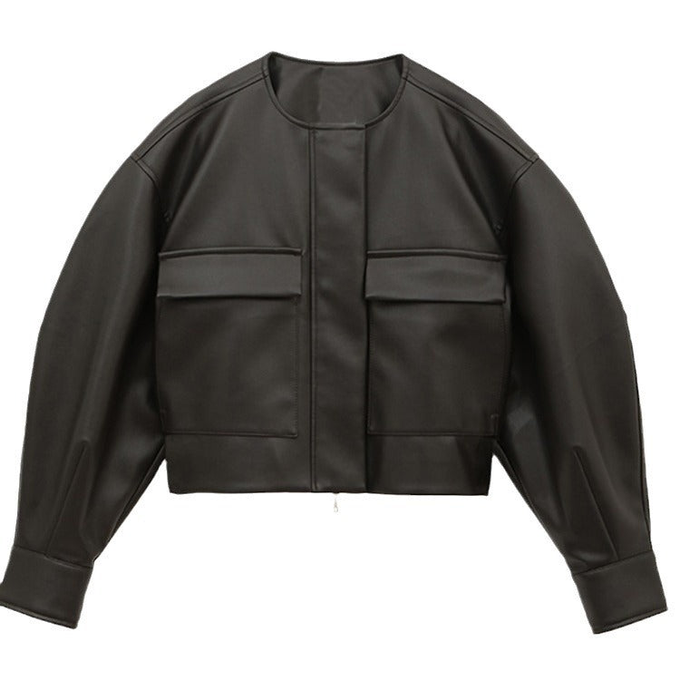 British Style Short Leather Coat For Women