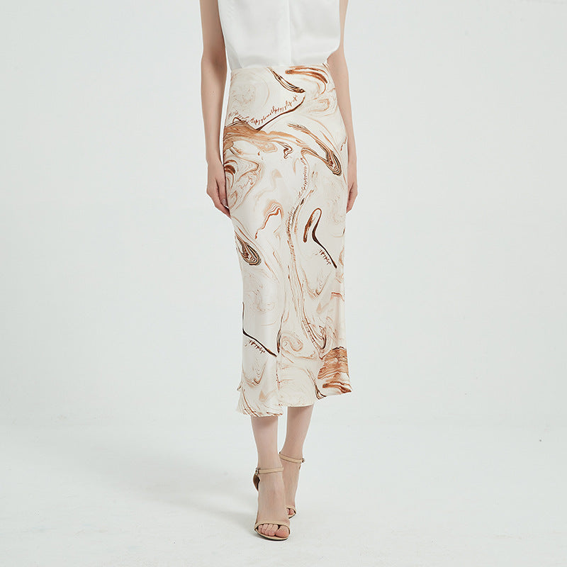 Printed Satin Silk High Waist Skirt