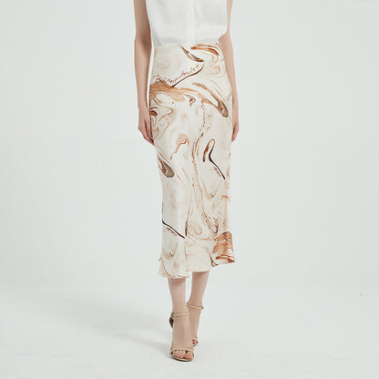 Printed Satin Silk High Waist Skirt