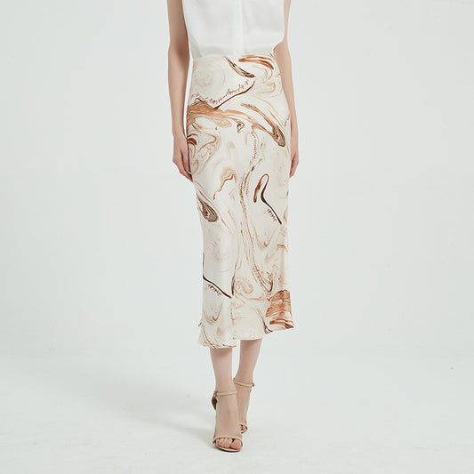 Printed Satin Silk High Waist Skirt