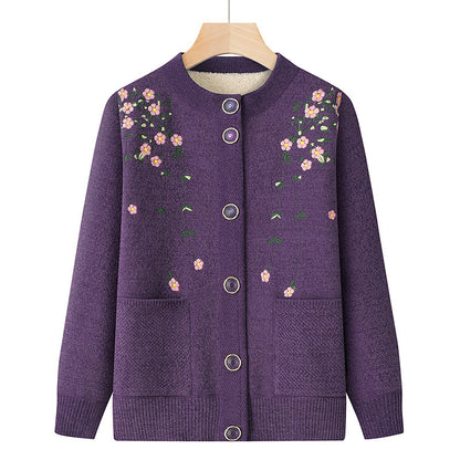 Fleece-lined Thick Knit Cardigan Fall Winter Coat