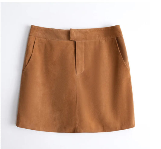 Genuine Leather Spring And Autumn New Simple High Waist Sheath Skirt