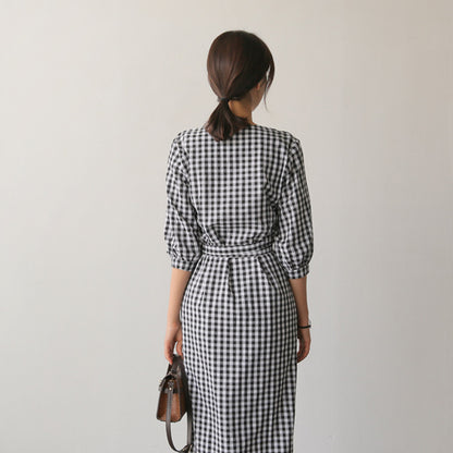 French retro plaid dress