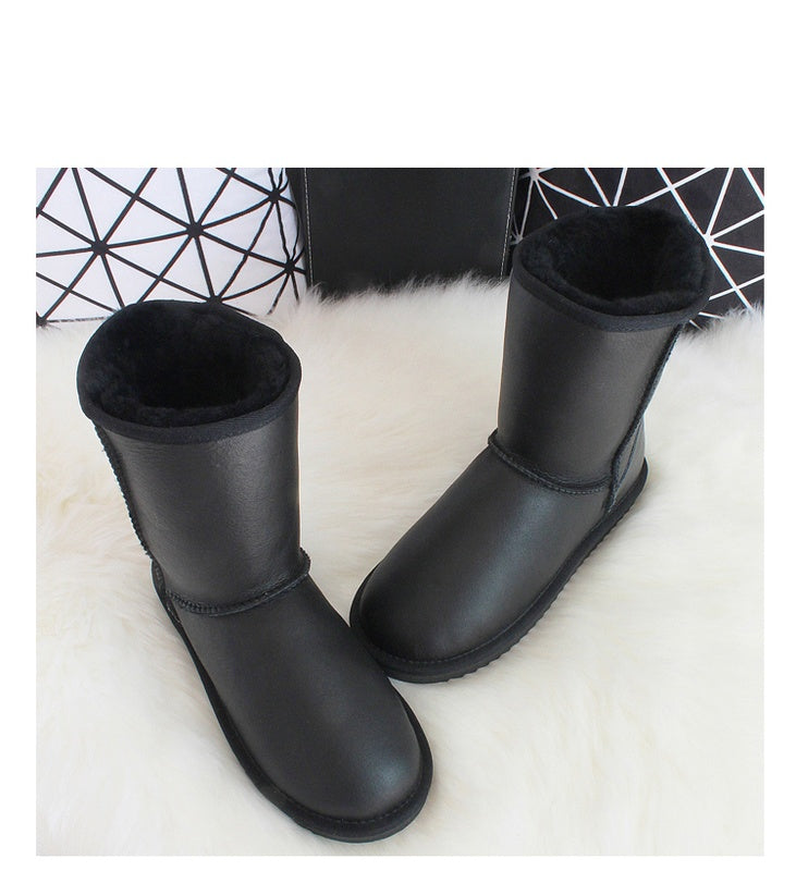 Sheepskin and fur waterproof snow boots