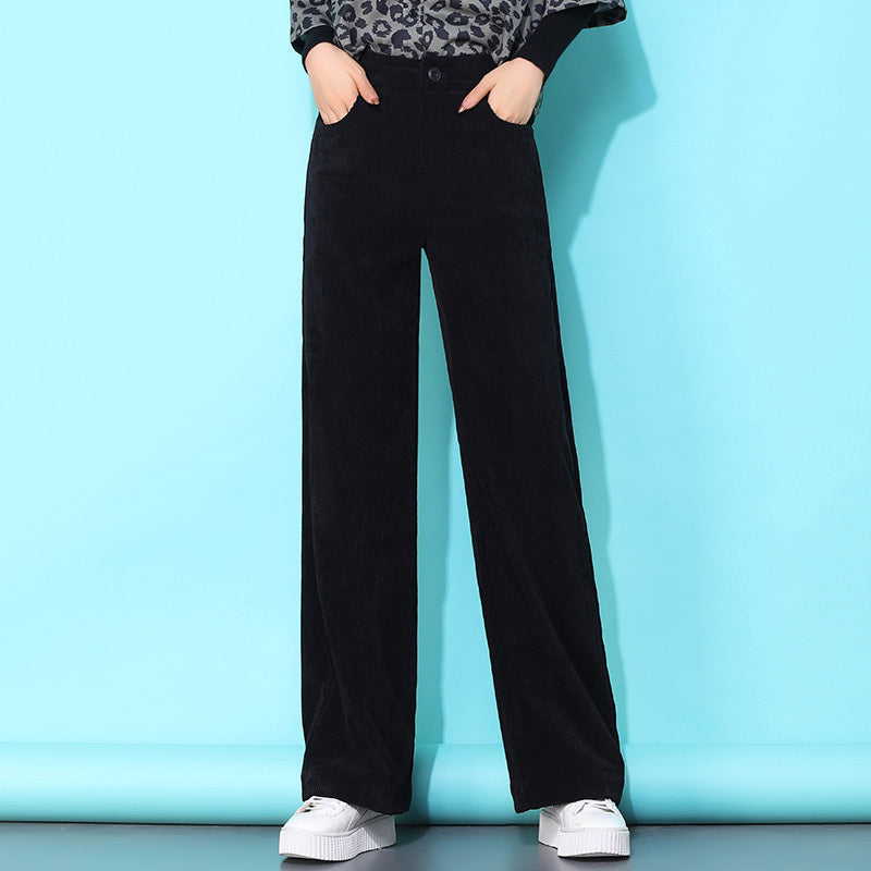 Loose Casual Corduroy High Waist Wide Leg Pants