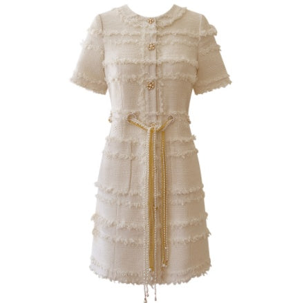 Fashionable Wool Tweed Coat With Short Sleeve Dress