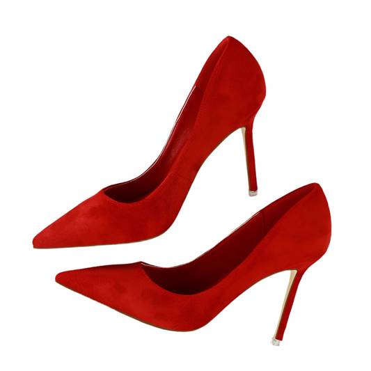 Shallow pointed suede high heels