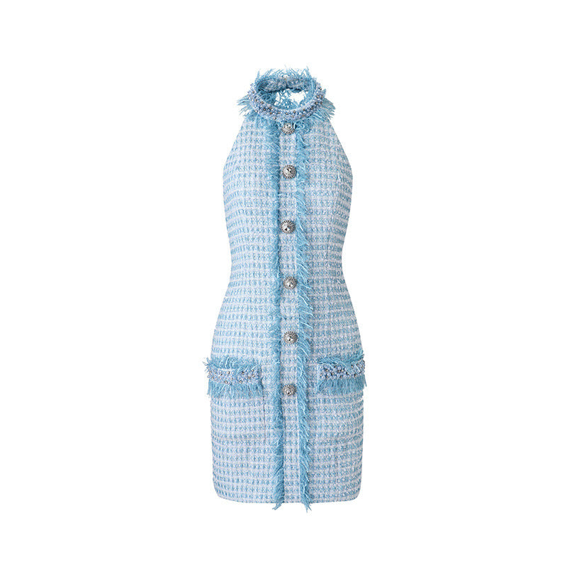 Wool Sleeveless Halter Dress Back Slim Dress