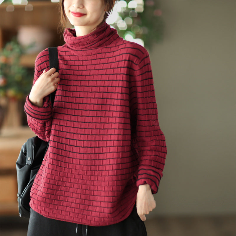 Black With High Collar Bottoming Shirt For Women Autumn Winter Retro 3D Knitting