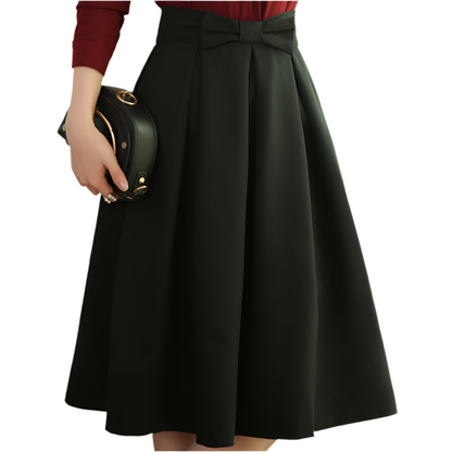 Black skirt bow tie slim waist professional mid skirt white collar work skirt