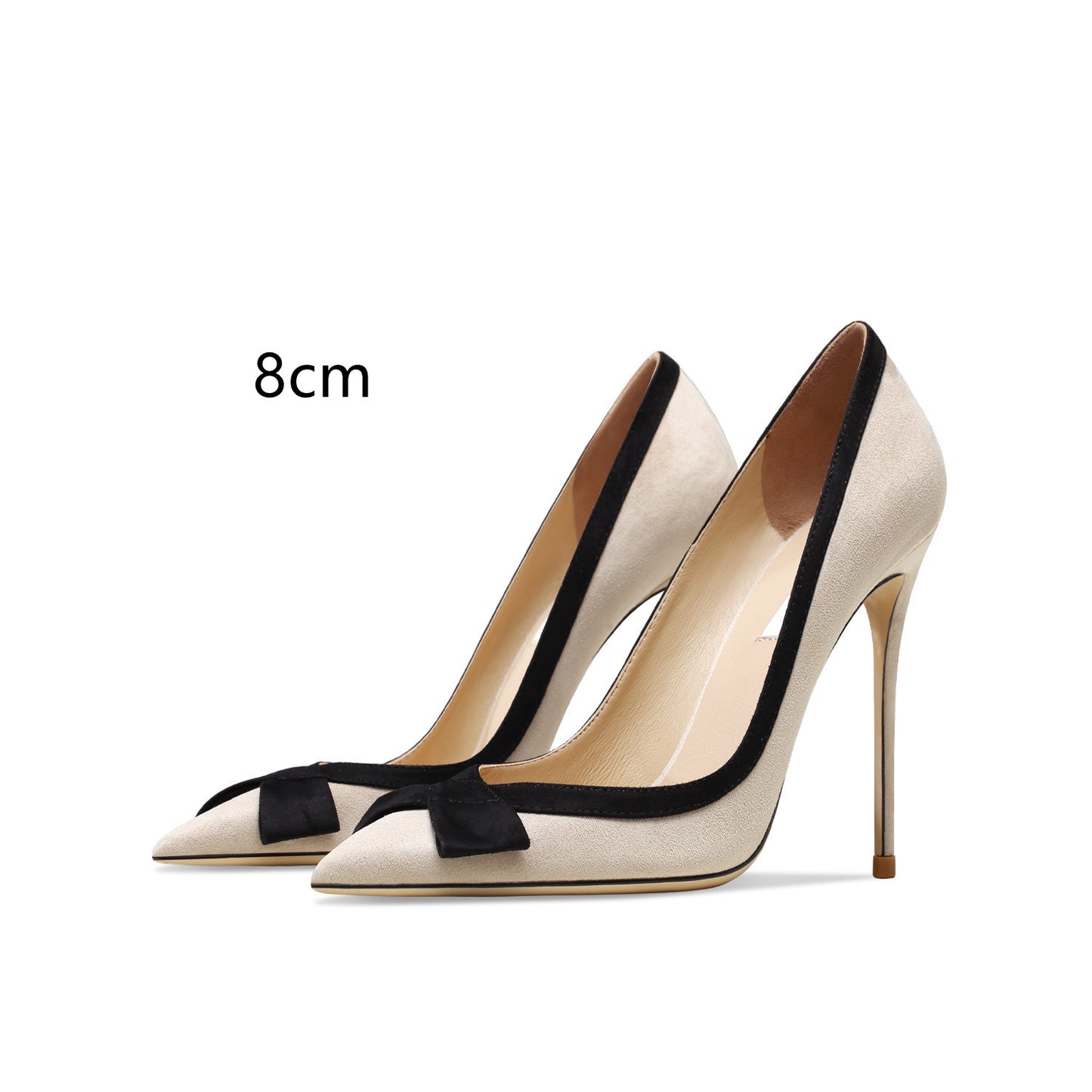 Women's Genuine Leather Apricot Bow Suede High Heels