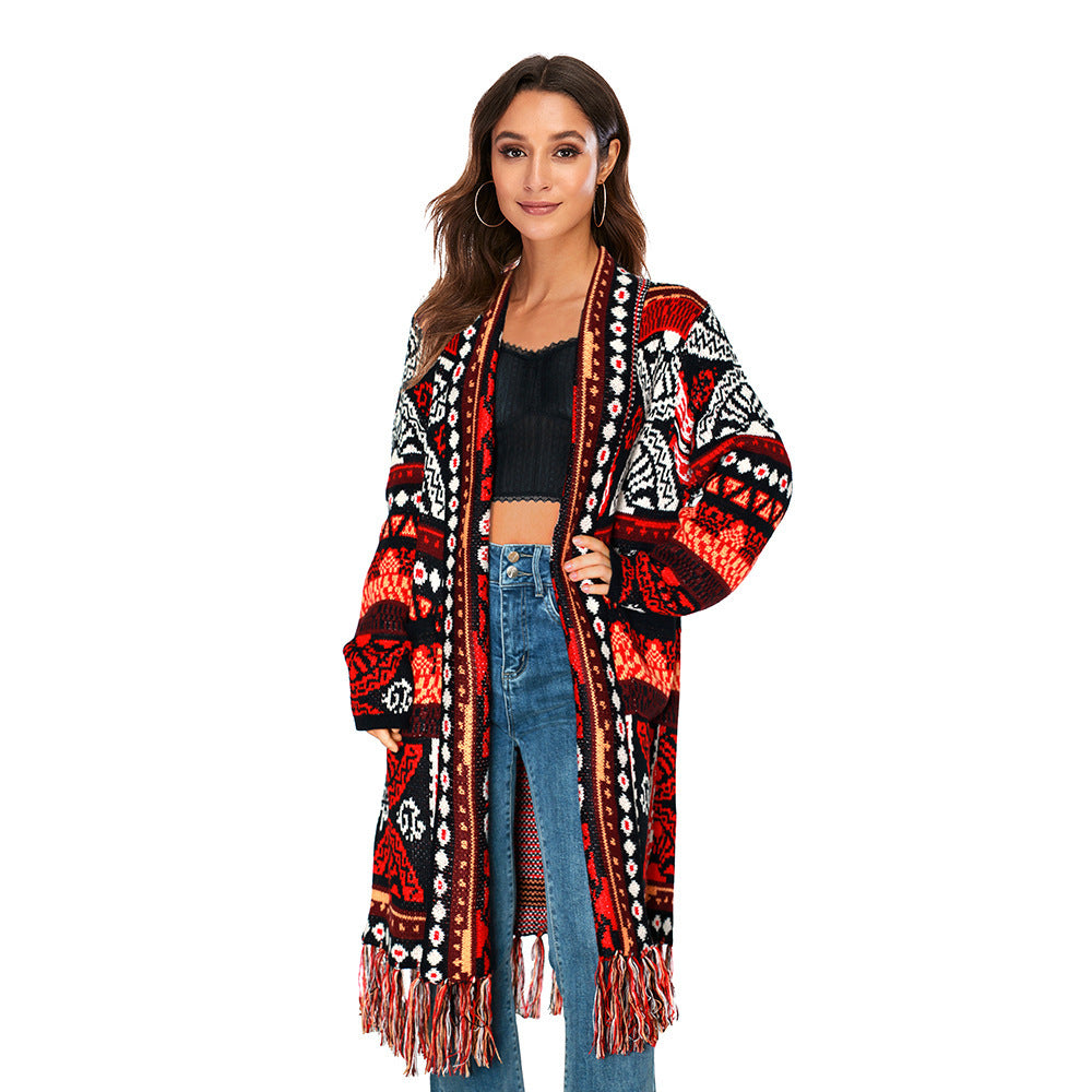 Ladies Ethnic Vintage Fringe Cardigan Top