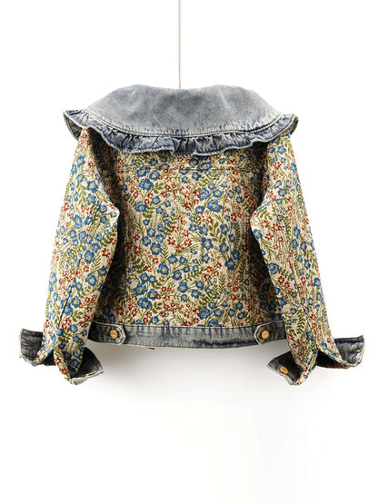 Spring New Super Nice Jacquard Long Sleeve Doll Collar Denim Coat For Women