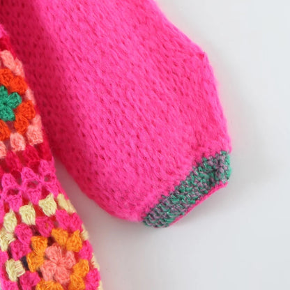 Contrasting Color Square Round Neck Sweater Coat
