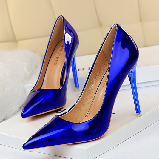 Glossy patent leather heels