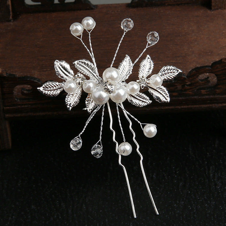 European And American U-shaped Hair Pin Golden Leaf Pearl Hairpin