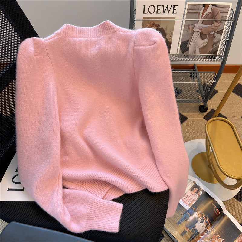 Puff Sleeve Soft Glutinous Sweater For Women Autumn New