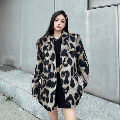 Fashion Personality Leopard Print Thick Wool Women