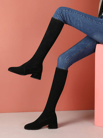 But Knee High Boots Stretch Plus Fleece Mid-heel