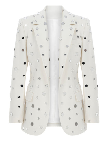 Round Mirror Beaded One Button Suit Jacket Coat