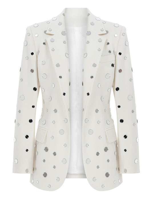 Round Mirror Beaded One Button Suit Jacket Coat