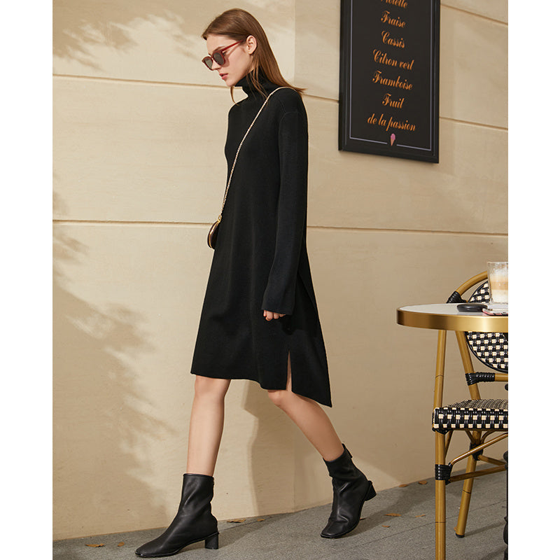 New High Neck Loose Knit Sweater Dress Autumn And Winter