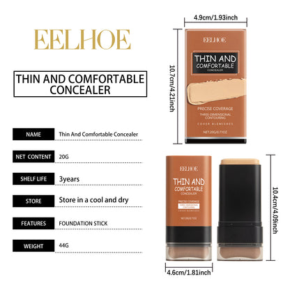 Full-Coverage Foundation and Concealer Stick With Brush, Perfect For All Skin Types