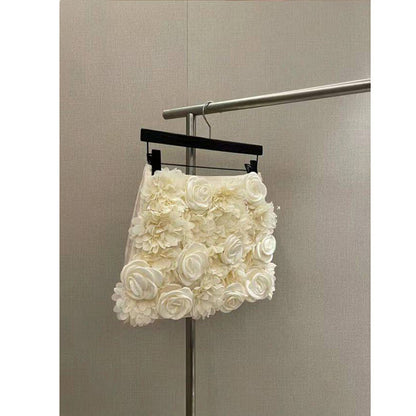 Casual Top Slimming Three-dimensional Flower A- Line Skirt Short Suit