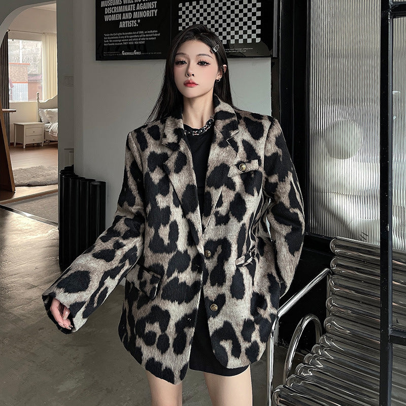 Fashion Personality Leopard Print Thick Wool Women